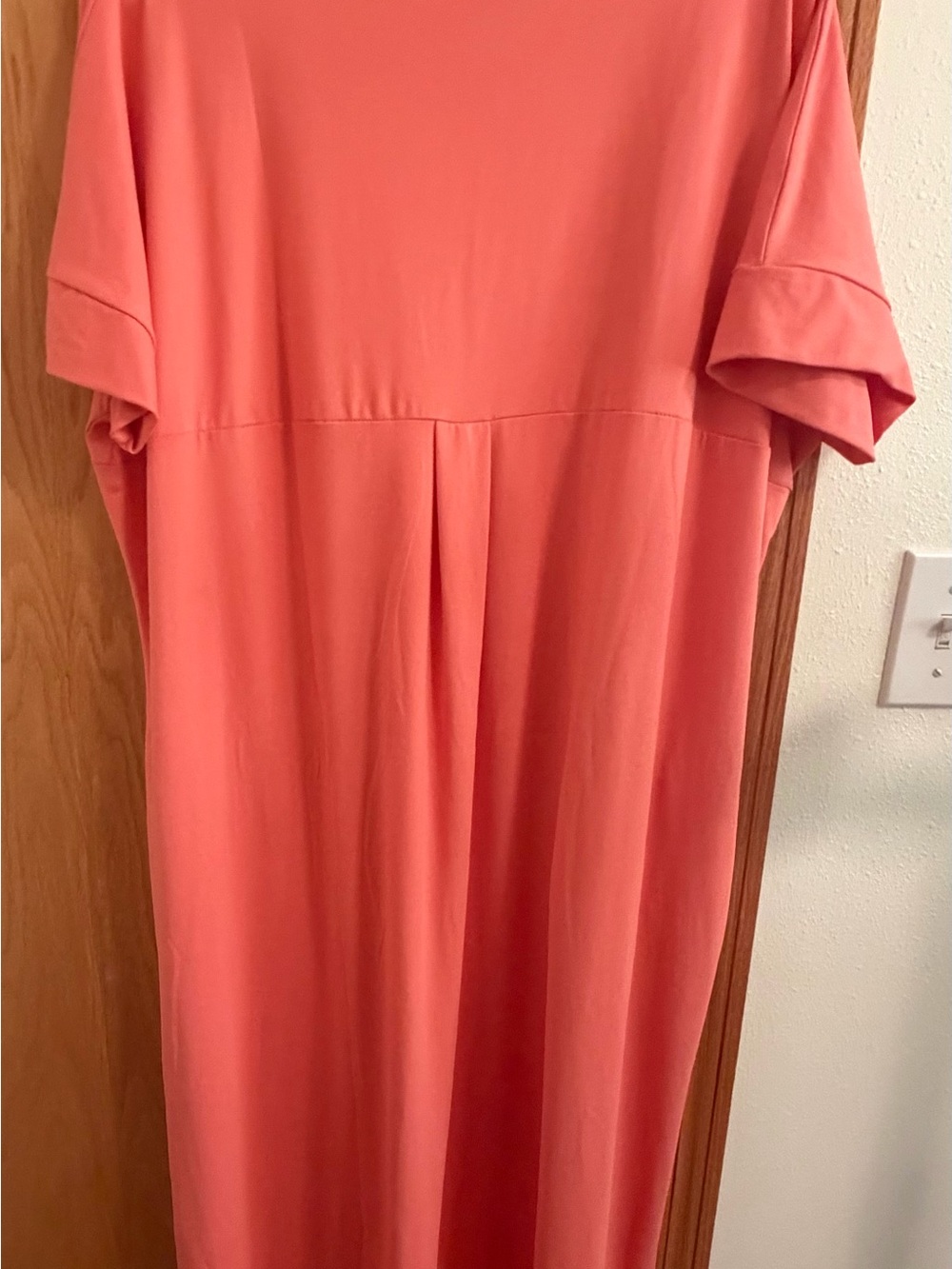 Swoop neck Short Sleeve Maxi Dress with Side Slits - coral - Picture 3 of 4